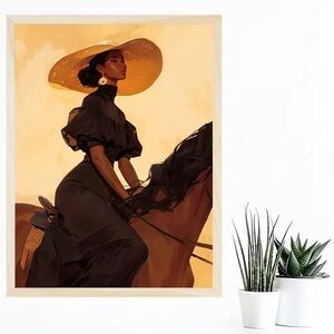 Stunning African American woman Elegant Equestrian Canvas unframed print New